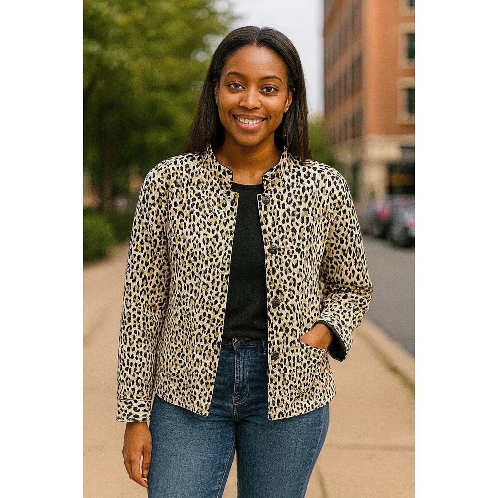 Chico’s Reversible Linen Jacket Leopard Print & B… - image 1